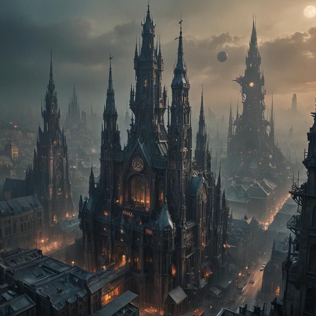 Futuristic Steampunk Metropolis: Gothic, Art Nouveau, Quantu...