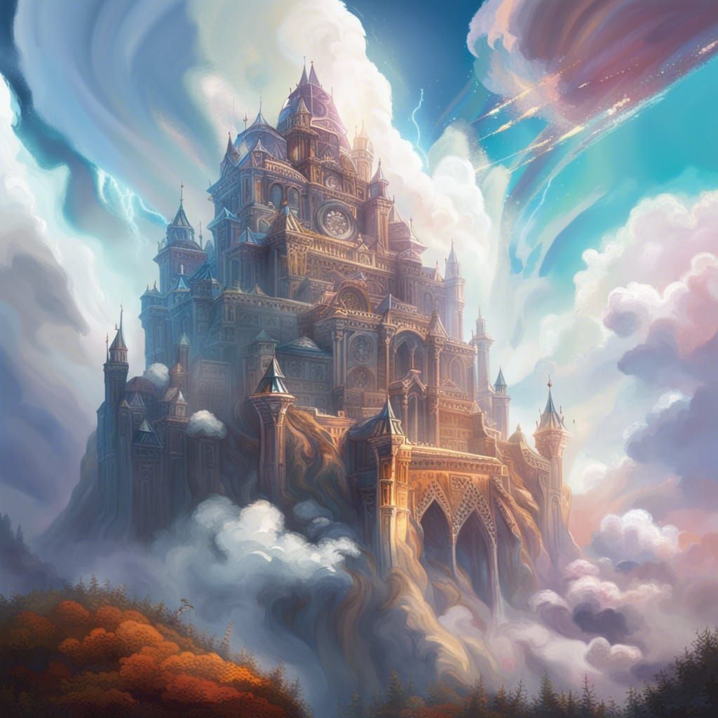 Diamond Citadel in Clouds: Hyperrealistic Concept Art