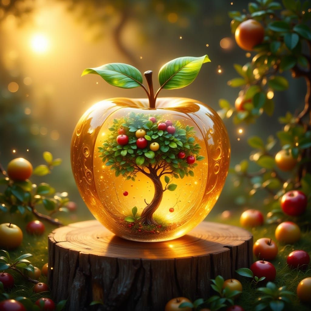 Golden Apple of Whimsy in a Sunset Orchard