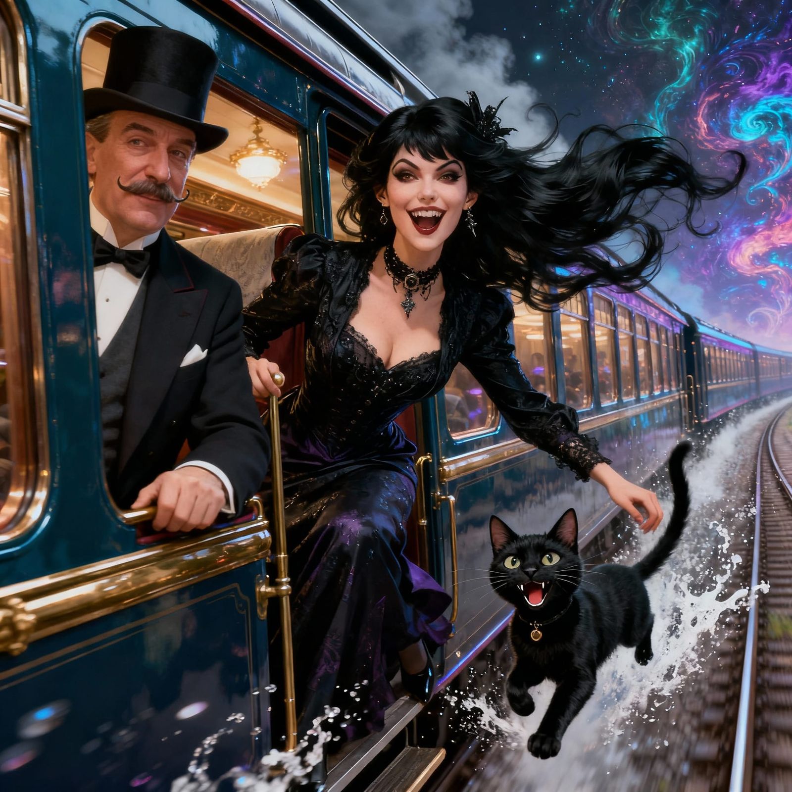 Woman and Cat Ride Orient Express with Poirot