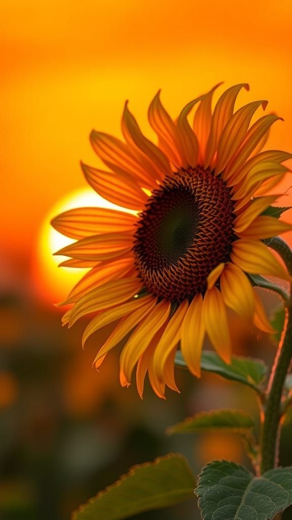 Pointillist Sunflower Swaying in Evening Light