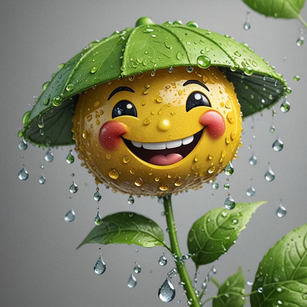 Fantasy 3D Emoji with Glass Effect and Water Drops