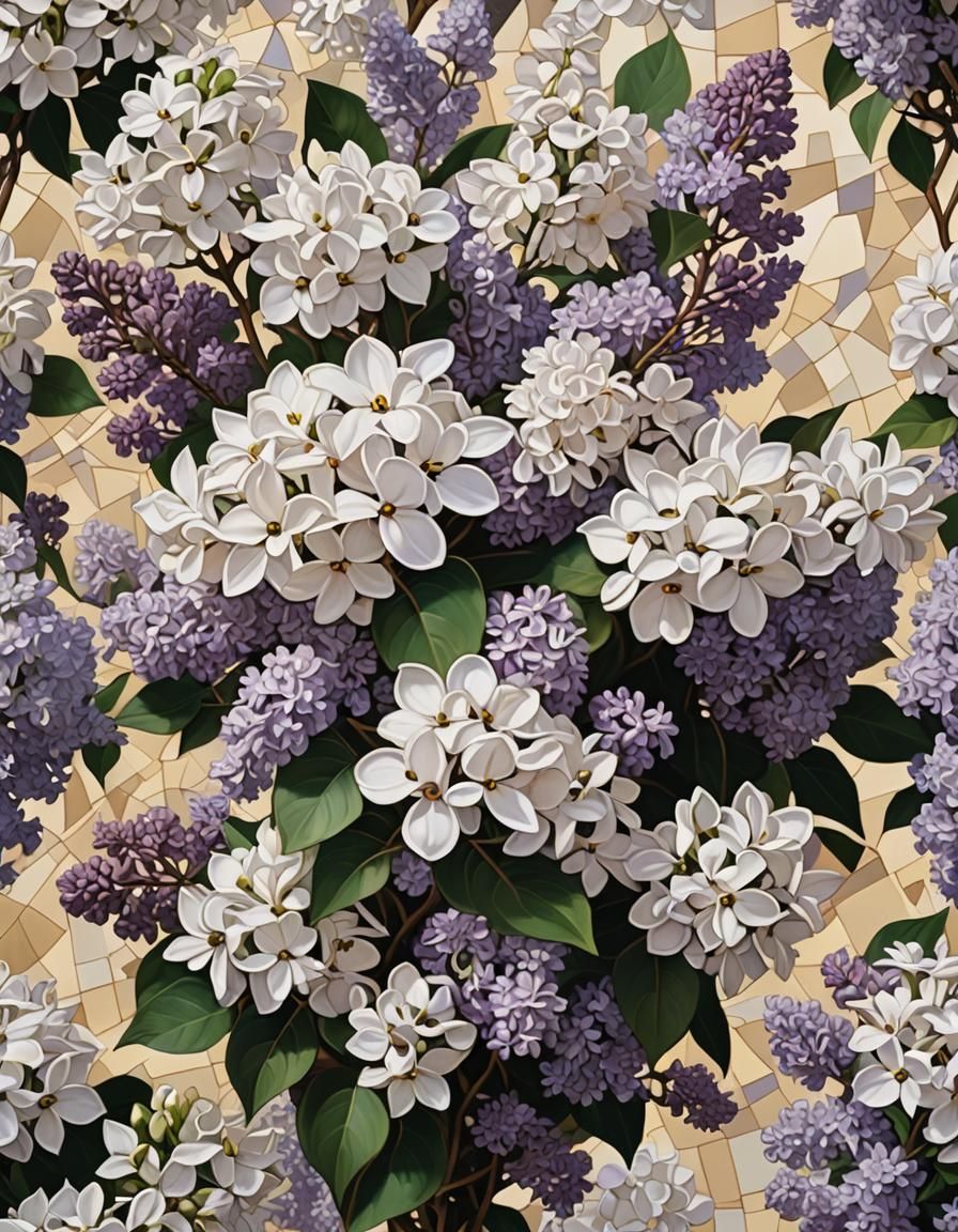 Lilac Flowers in Cubist Bauhaus Style