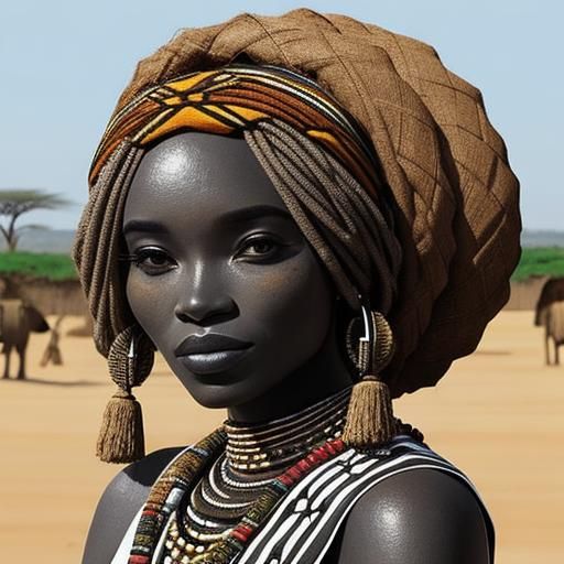 Minimalist Ink Sketch of African Tribeswoman