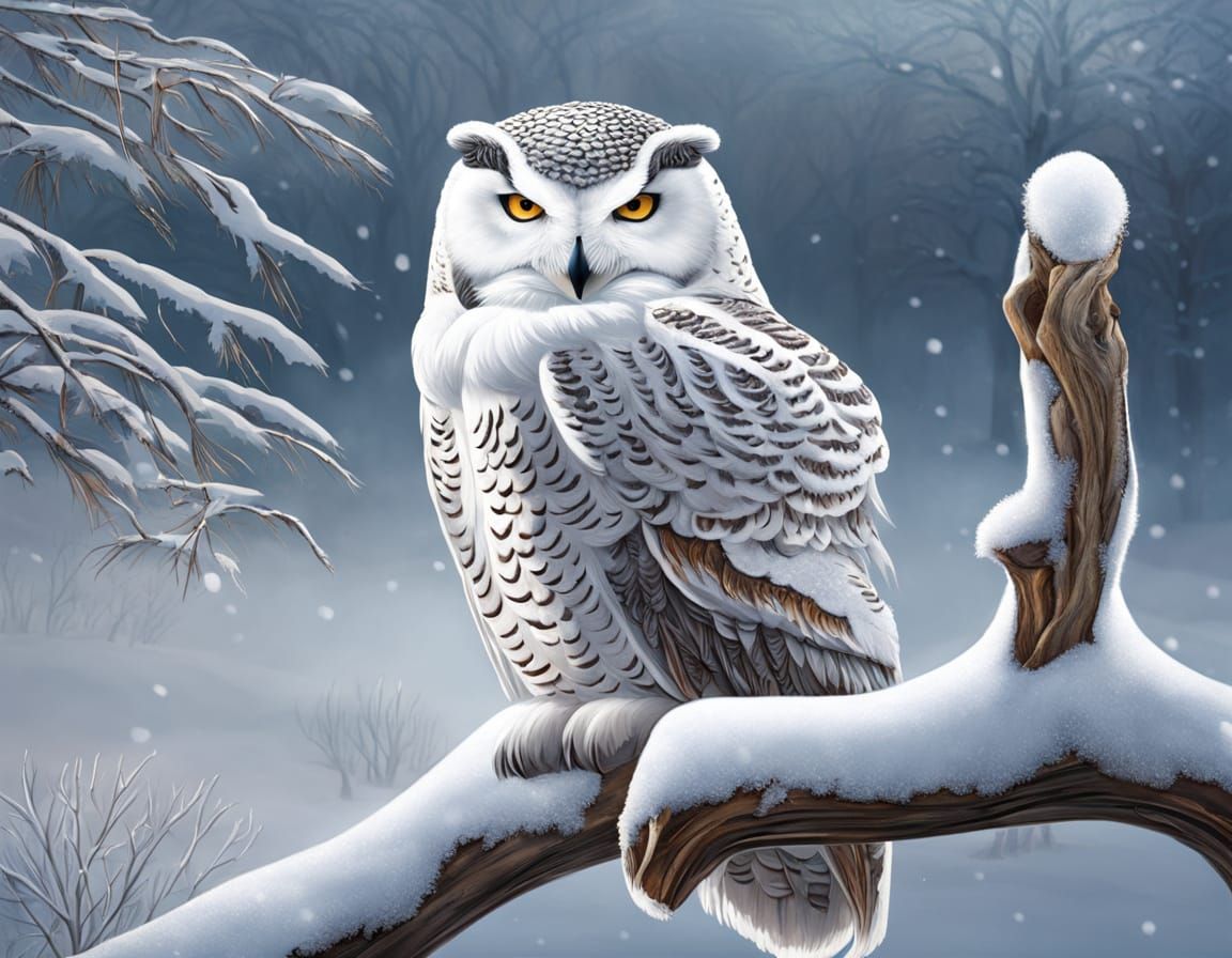 Snow Owl in Sombrero: Ultra-Realistic Winter Portrait