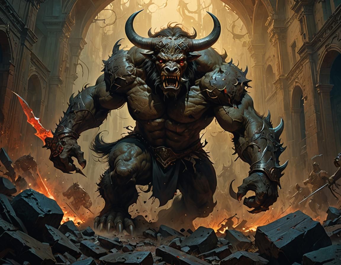 Rampaging Minotaur: Dark Fantasy Concept Art