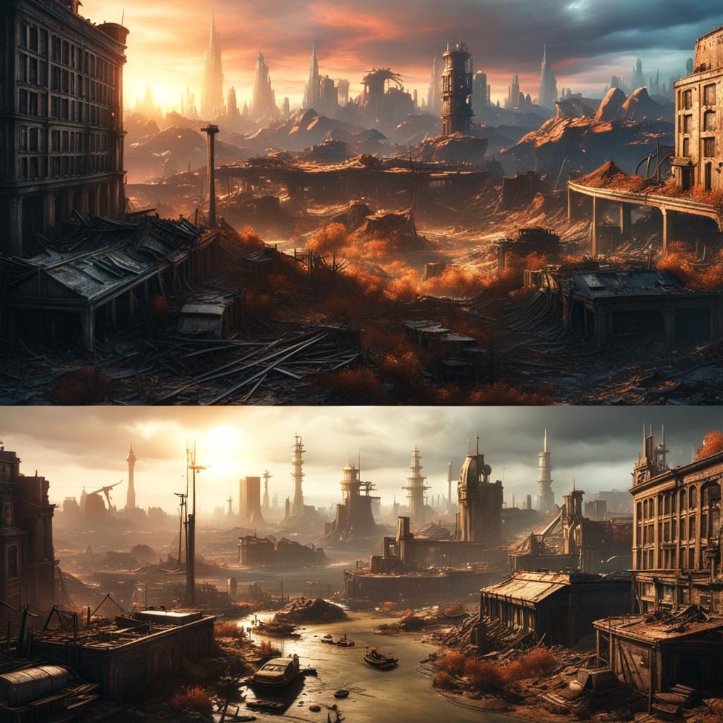 Post-Apocalyptic City View in Retro-Futuristic Style