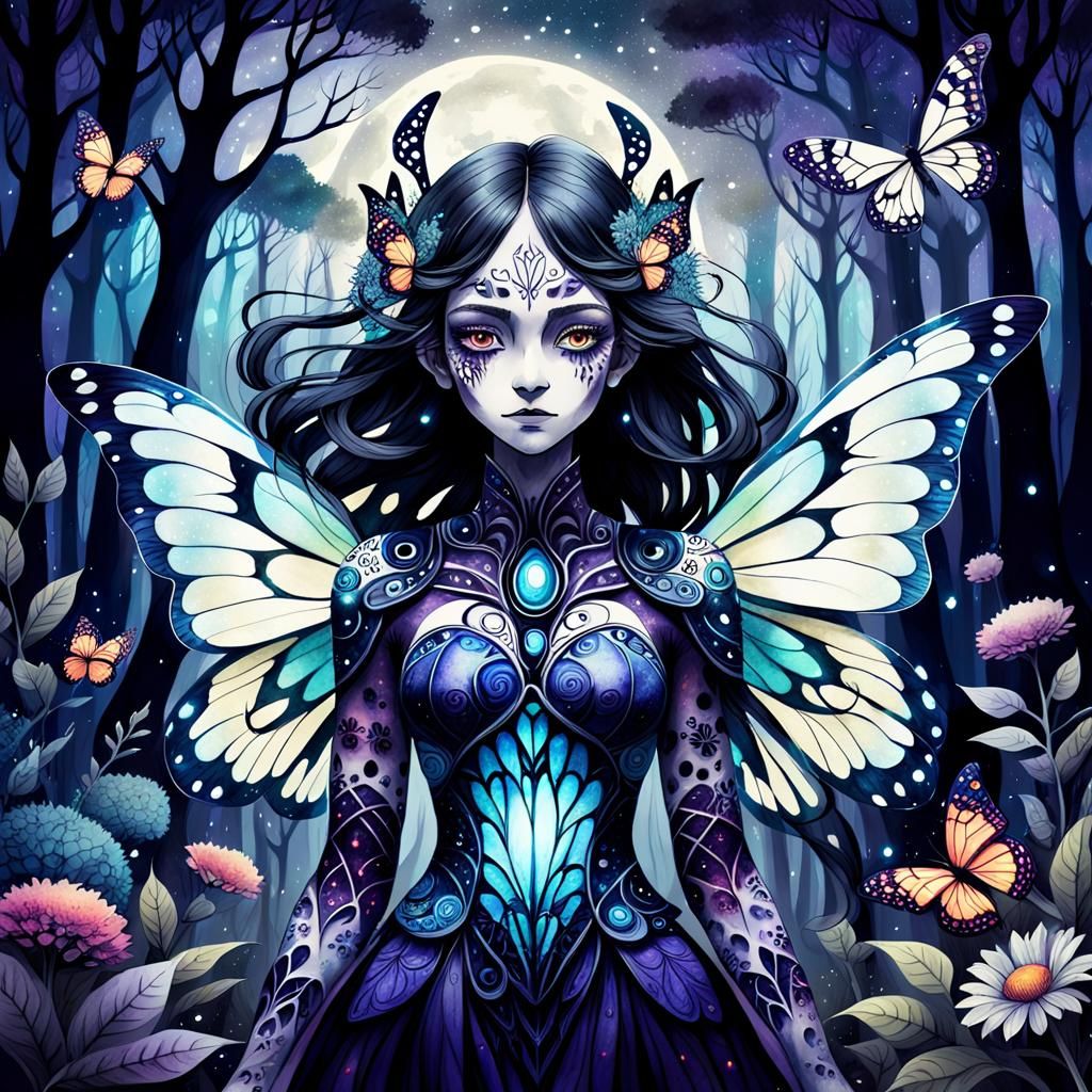 Eldritch Anime Goddess with Butterfly Wings in Ghibli Style