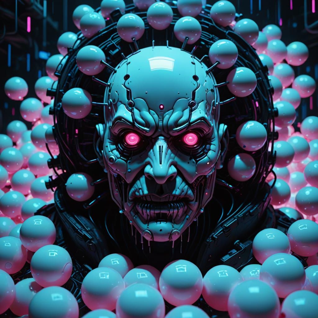 Grotesque Cyberpunk Face Emerges in Neon Noir