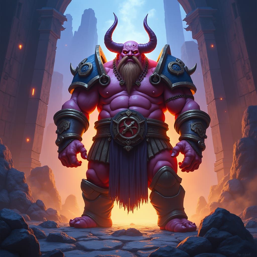 Warrior Hero in a Mystical Ruined Landscape