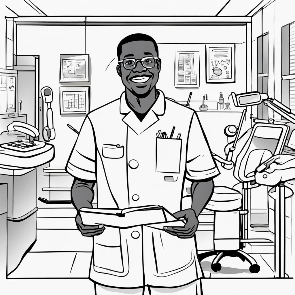 Dentist Coloring Book Page in Black and White