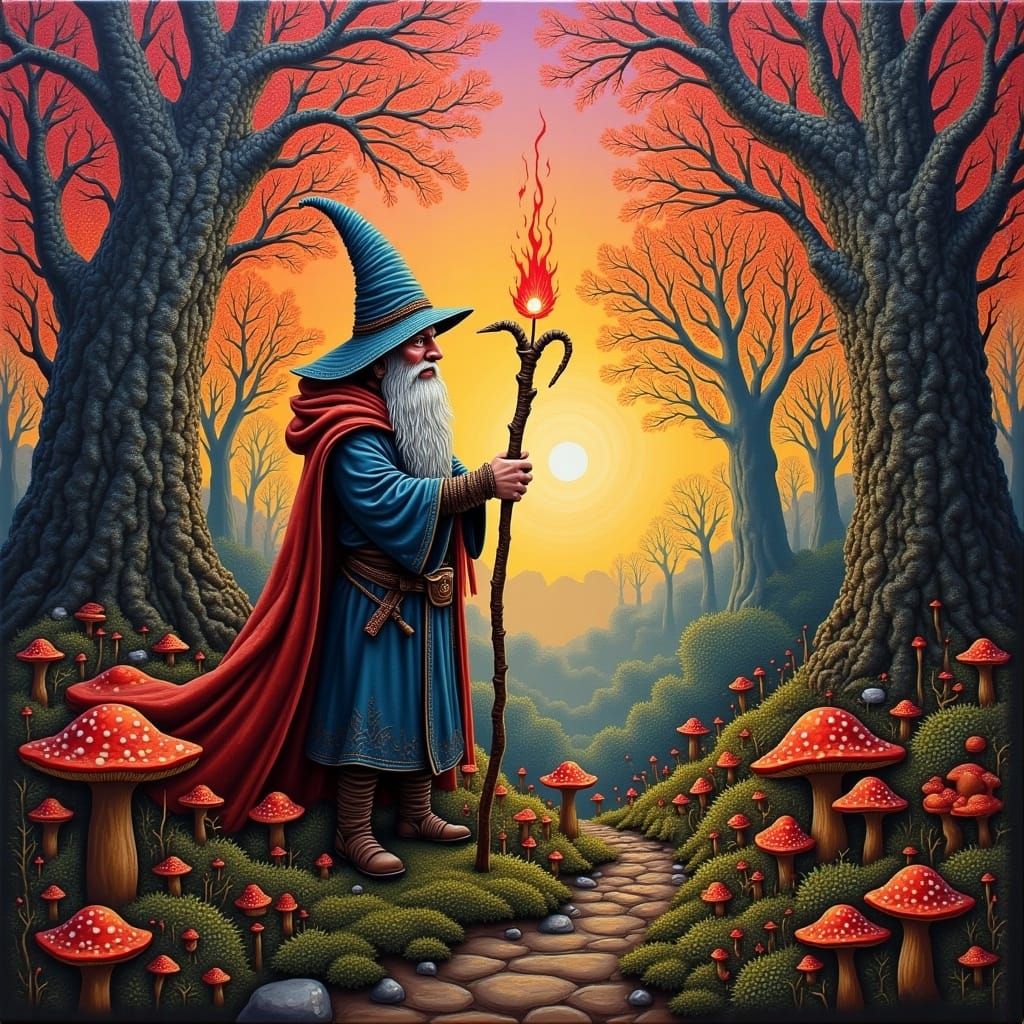Majestic Dwarf in Forest, High Gothic Oil Painting