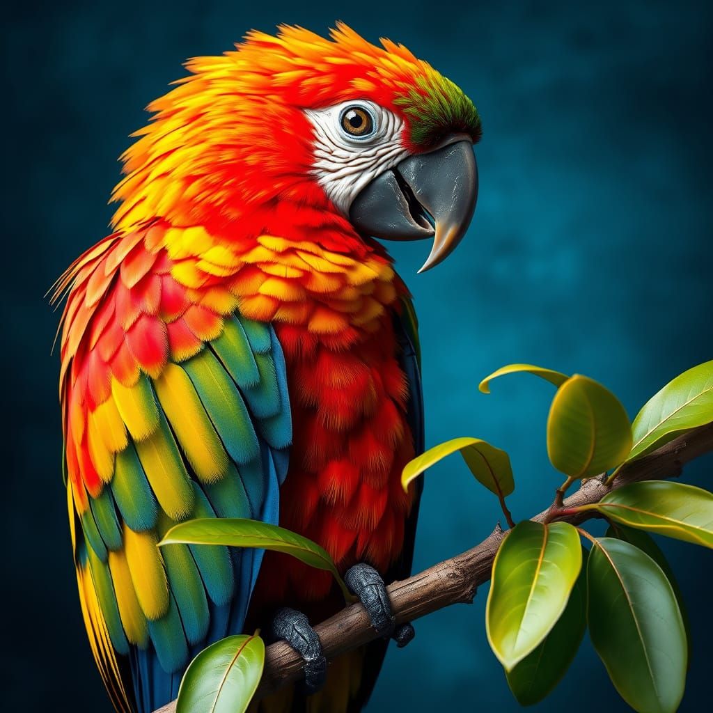 Vibrant Tropical Macaw on Branch