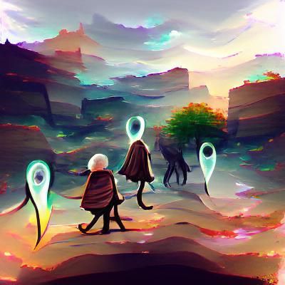 Ethereal Wandering Souls in Misty Landscape