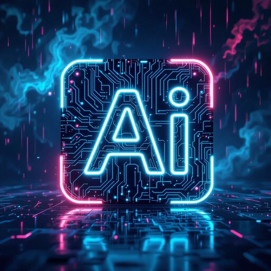 Futuristic Neon 'Ai' Icon with Circuitry