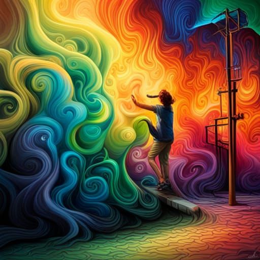 Colorful Swirls Erupting from Storybook in Graffiti Art