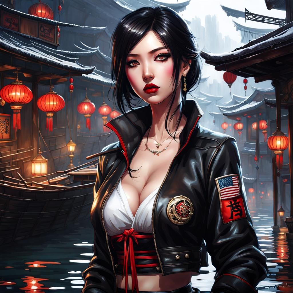 Beautiful Fisher Girl Portrait in Gothic Splash Art