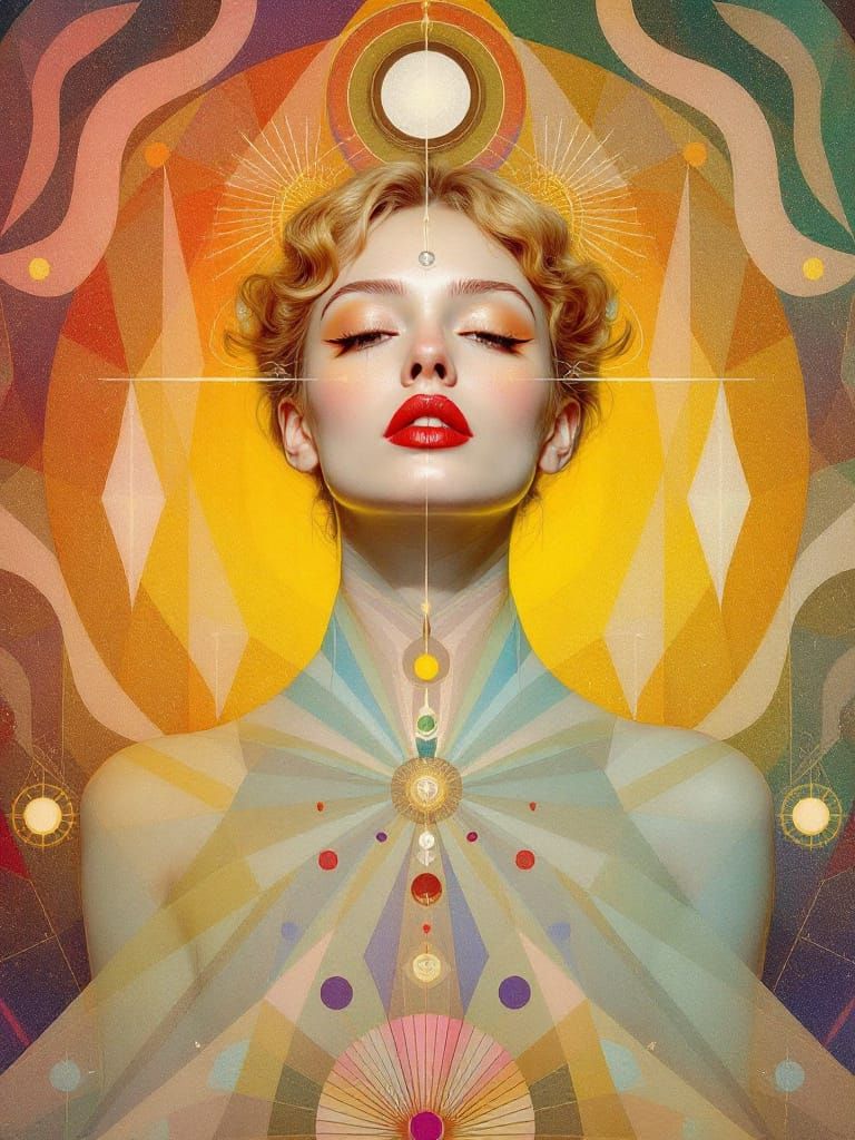 Art Deco Tarot Woman in Radiant Geometric Style