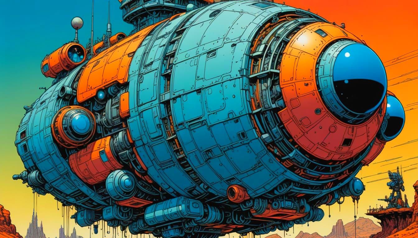 Vibrant Moebius-Style Vessel in Deep, Rich Inks