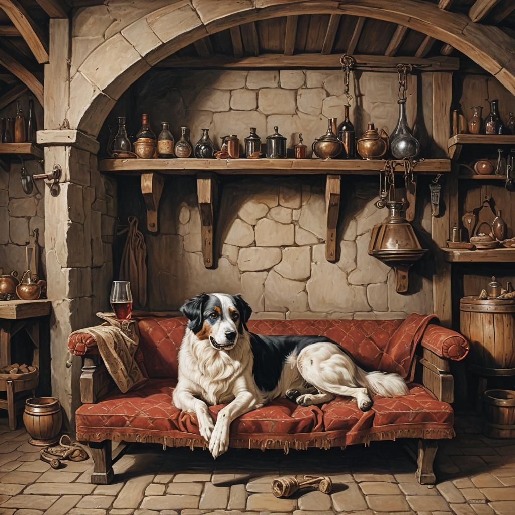 Dog in Medieval Tavern, Brunaille Style