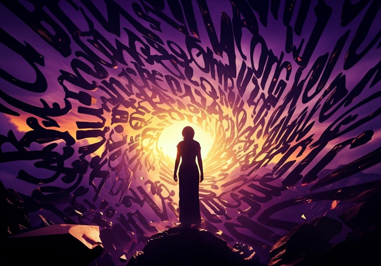 Word-Filled Sky: Dark Fantasy Concept Art