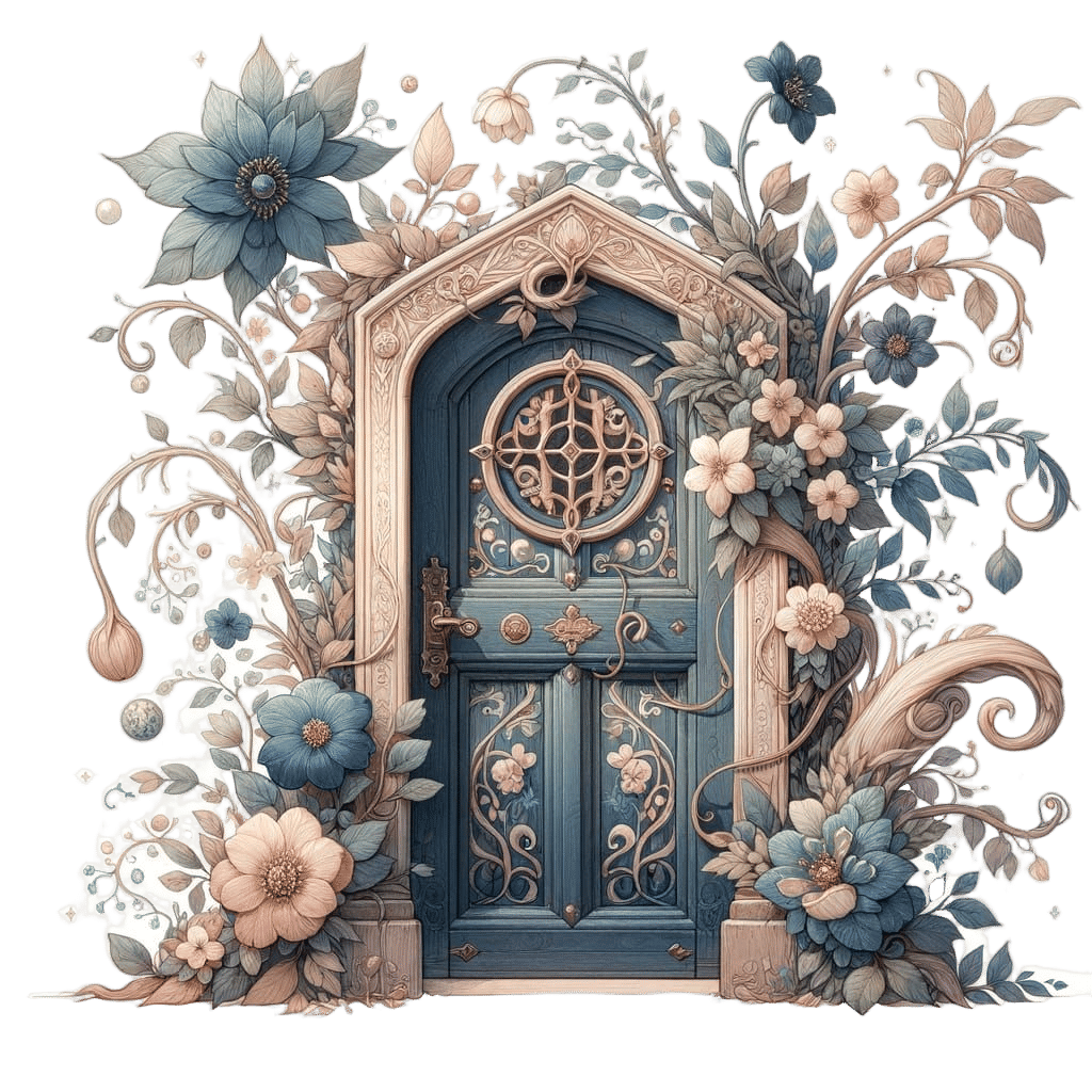 Whimsical Watercolor Door in Soft Navy Blue and Beige Tones