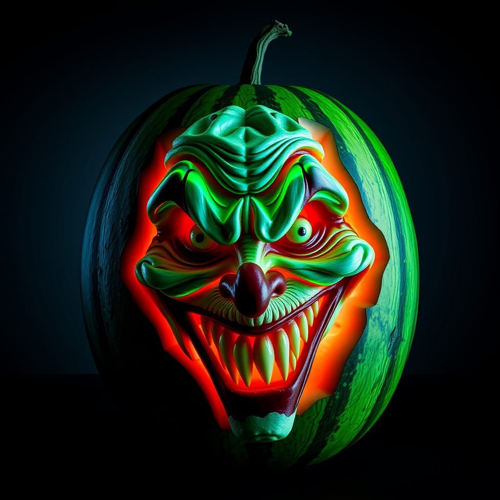 A watermelon with the joker's face carved in it...