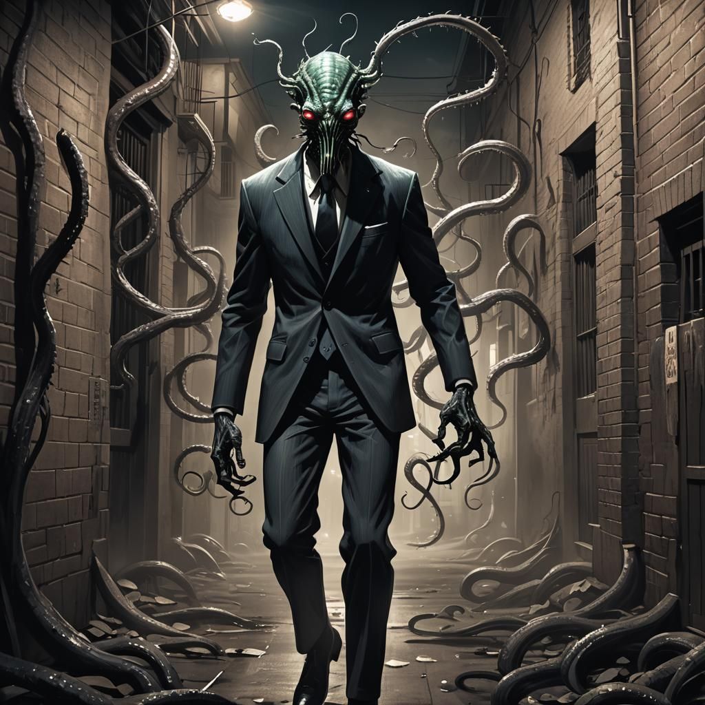 Eldritch Horror: Man with Tentacles in Dark Alley