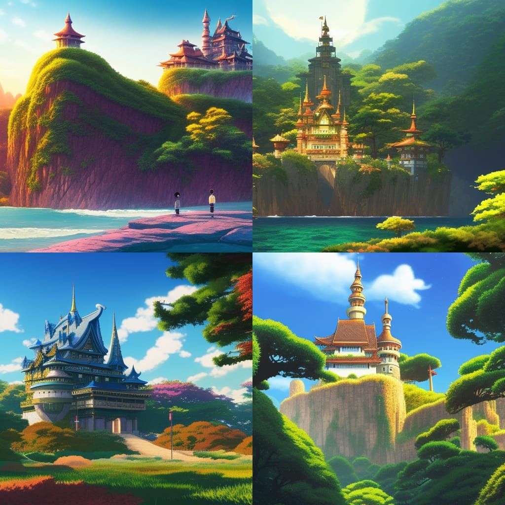 Lizard Castle in Studio Ghibli Anime Style