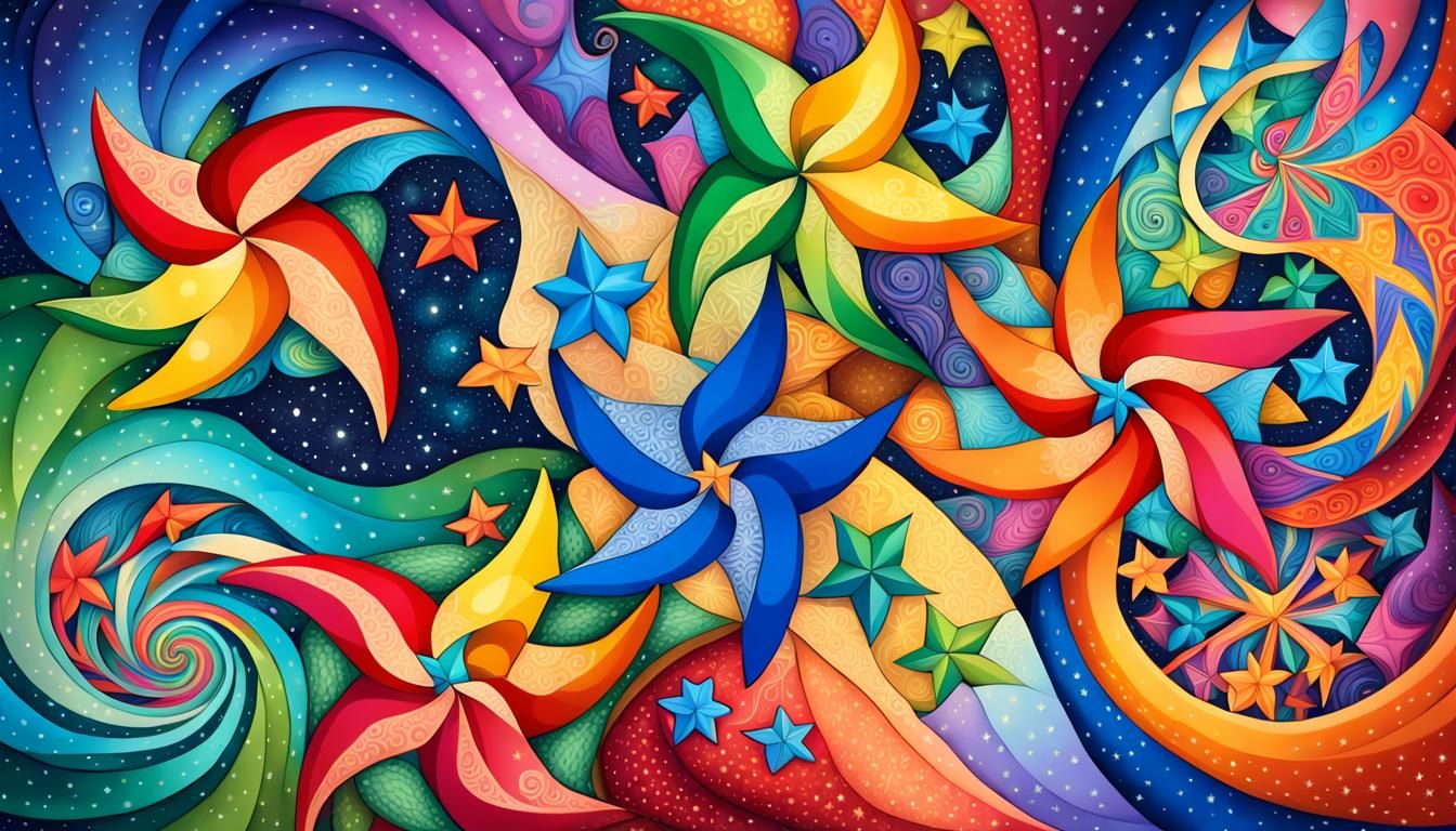 Cosmic Zentangle: Swirling Jelly Stars in Bright Colors