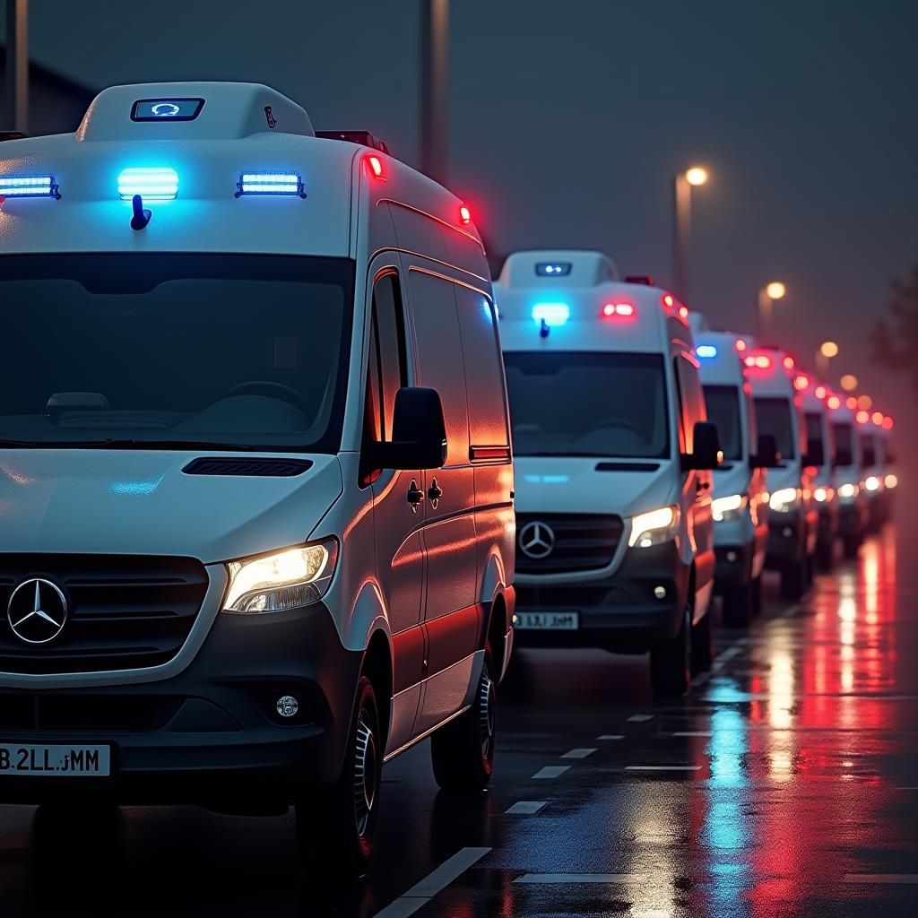 Ambulances with Flashing Lights in Hyper-Realistic Style