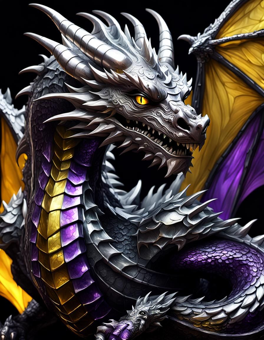 Metallic Dragon Encircling Obsidian Stone in Dark Fantasy Ar...