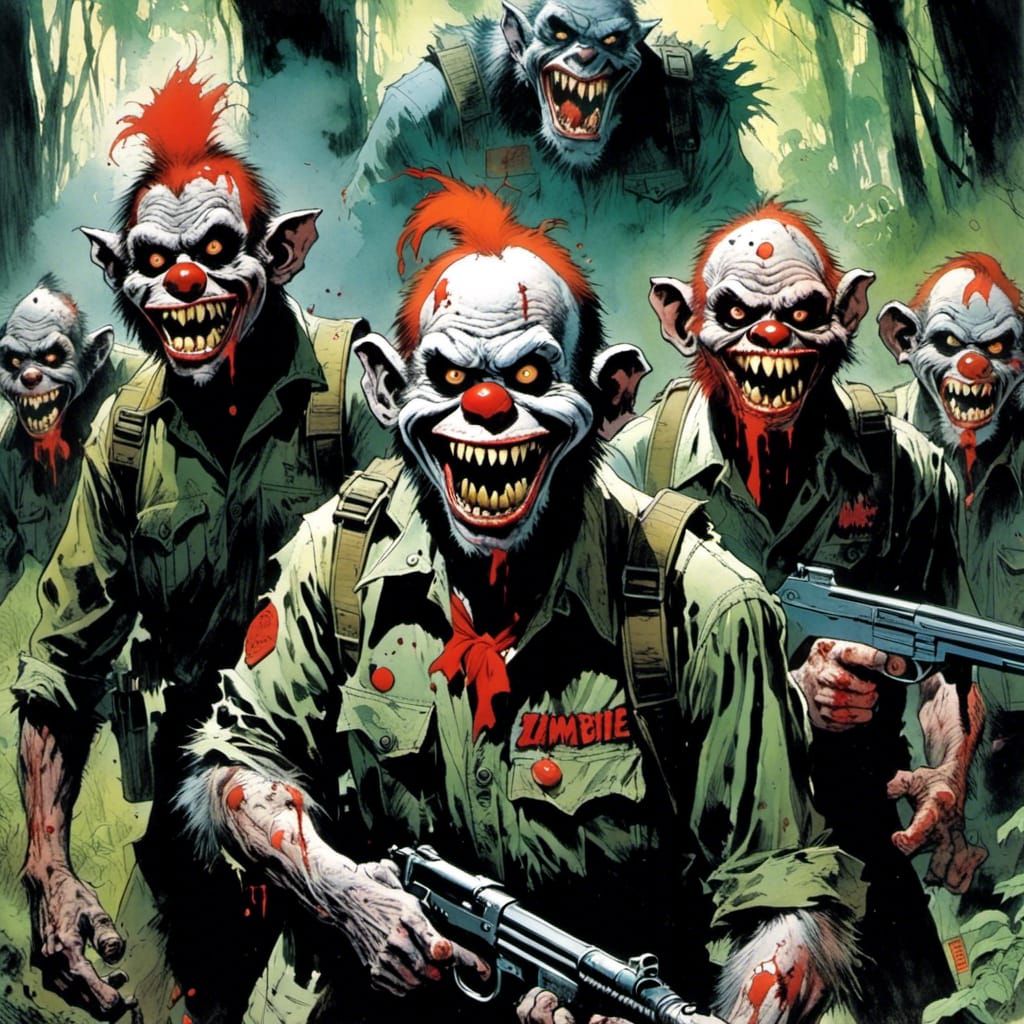 Zombie Monkey Clown in Horror Landscape