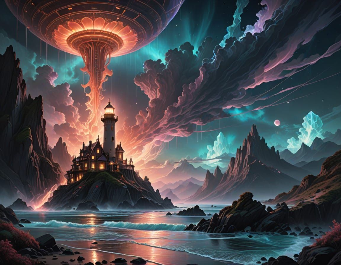 Avant-Garde Cosmic Vision: Storm-Torn Alien Coastline