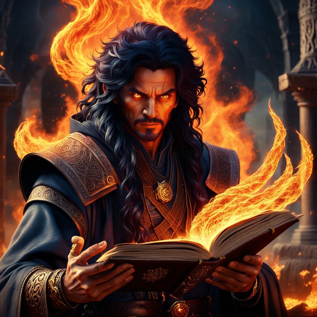 Fire Sorcerer Ready to Cast Fiery Spell