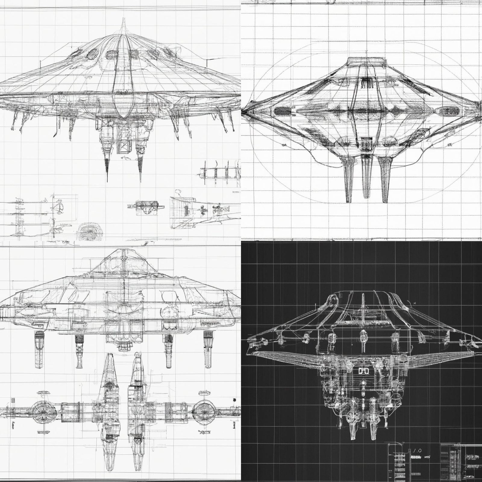 Alien UFO Spaceship Blueprint Schematic