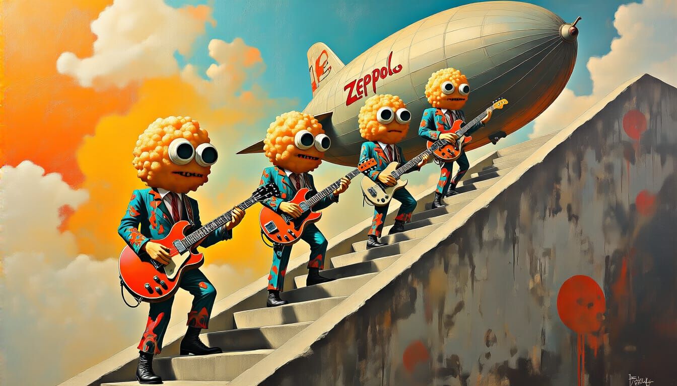 Anthropomorphic Zeppole Rock Band Boards Zeppelin