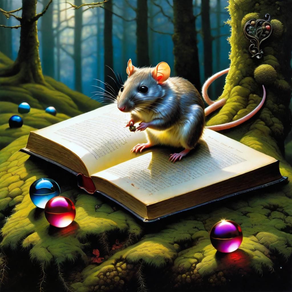 Mythical Rat Knight in Enchanted Book Scene