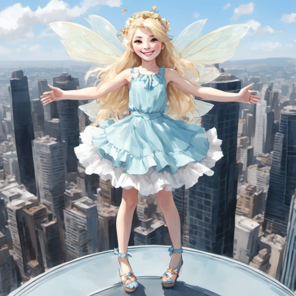 A fairy living on top of a skyscraper.