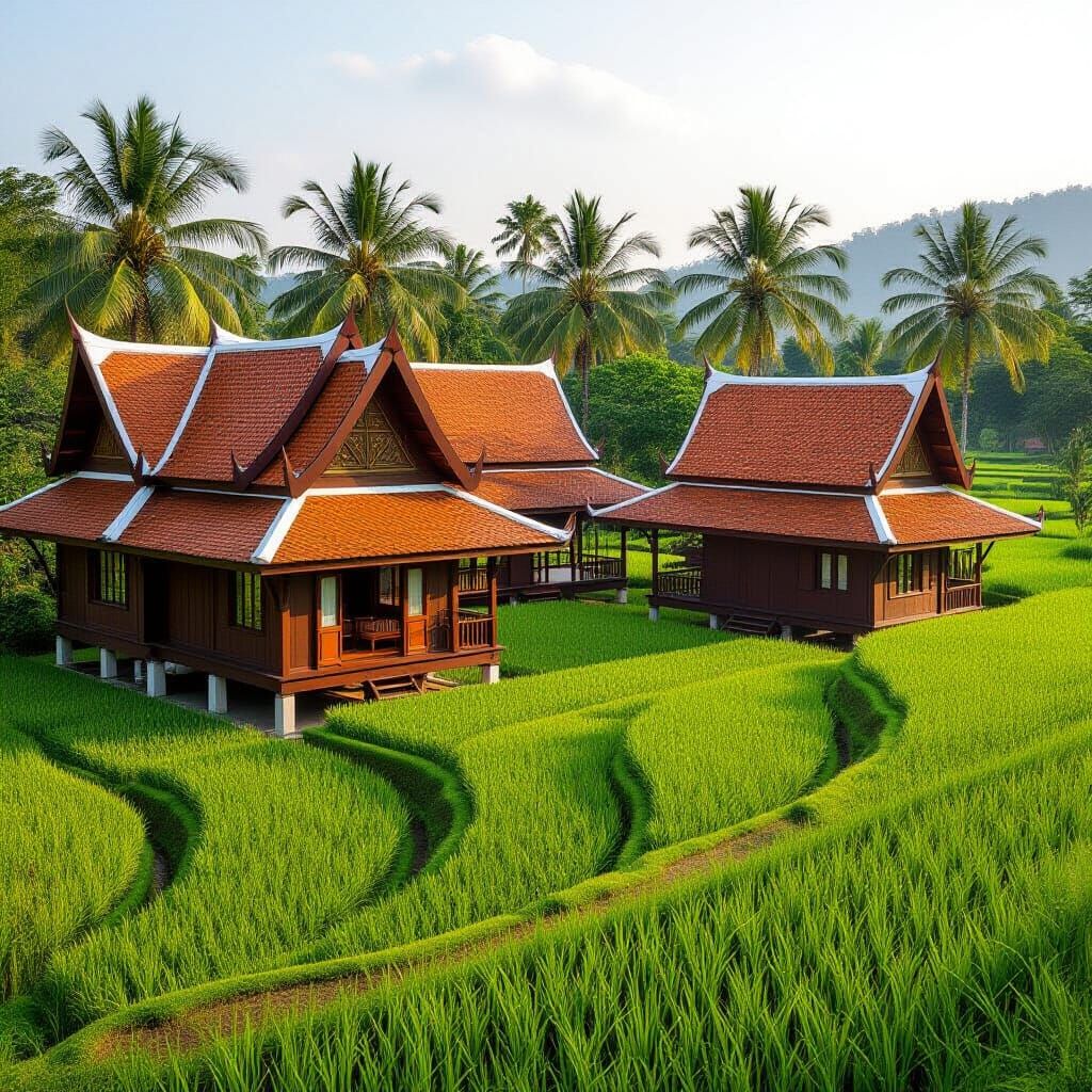 Thai Teak Homes in Rice Fields