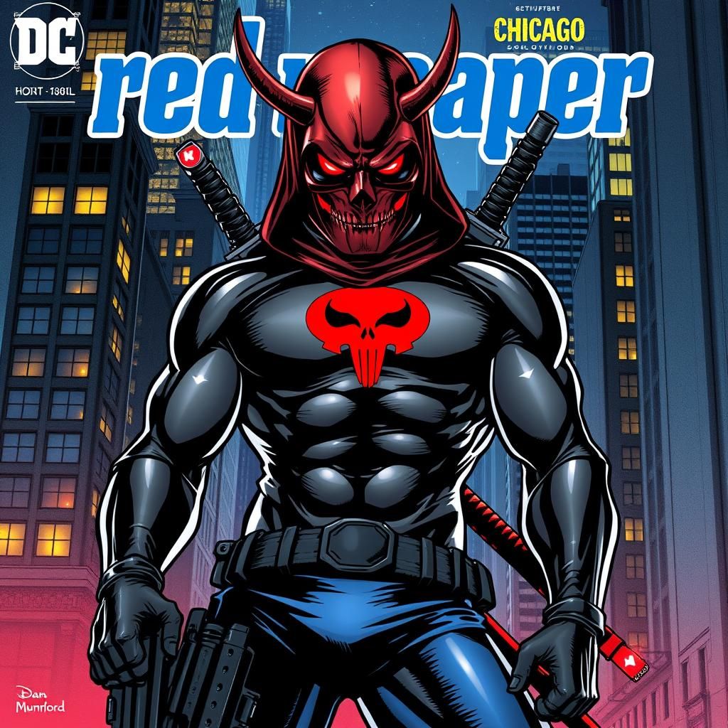 Vigilante with Oni Mask in Comic Book Art