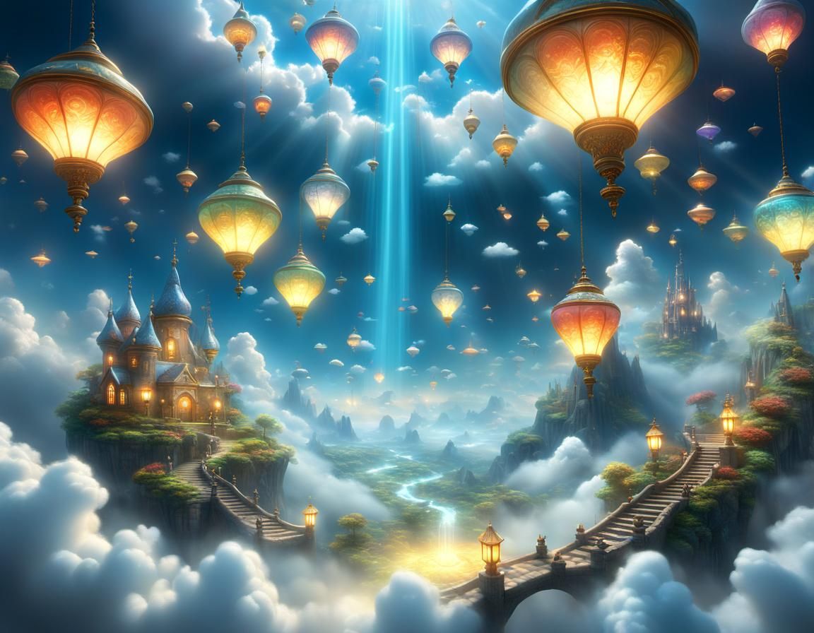 Floating Lamps in Surreal Dreamscape