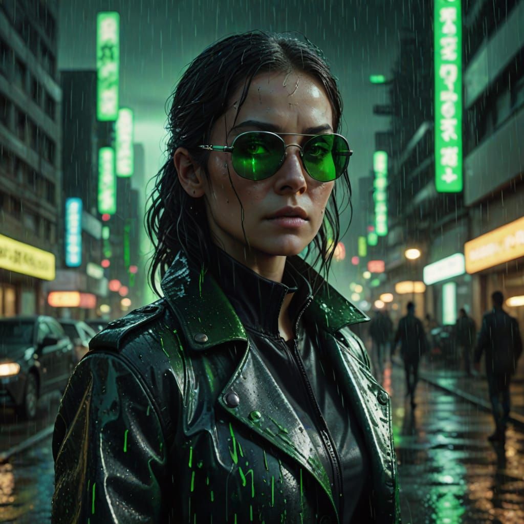 Sci-Fi Woman in Digital Rain