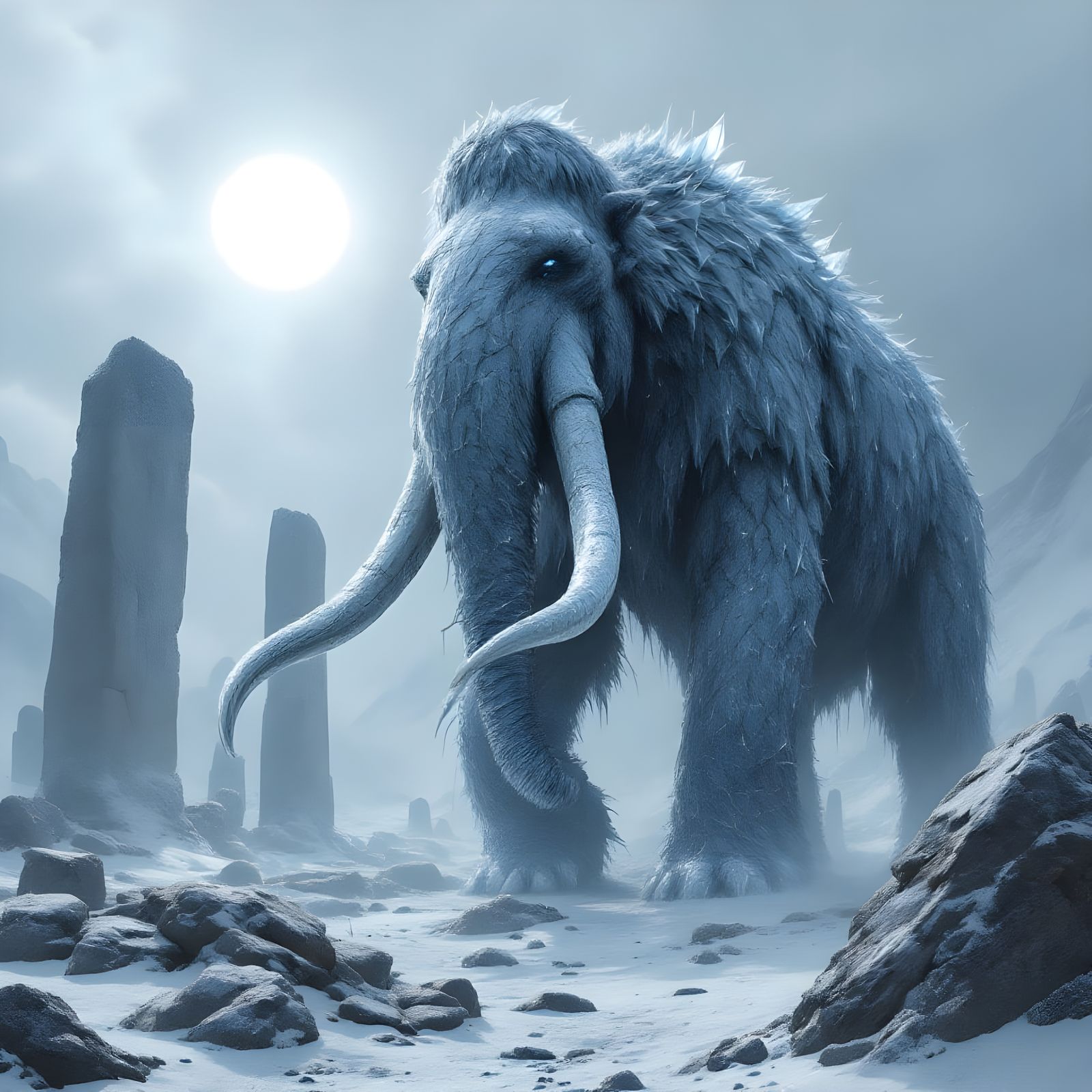 Mammoth of Frosty Ruins in Dark Fantasy Style