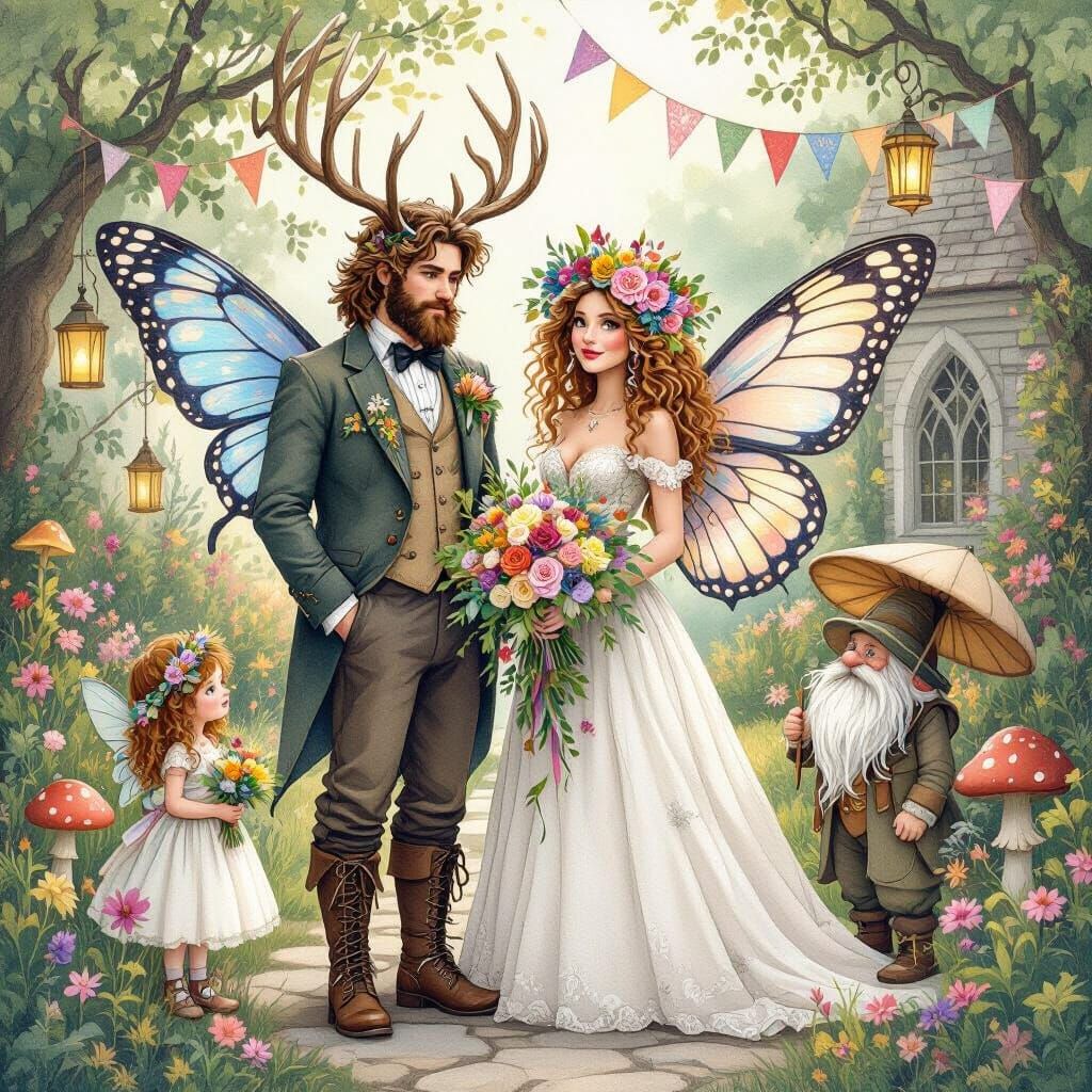 Magical Boho Wedding with Butterfly Bride in Watercolor Styl...
