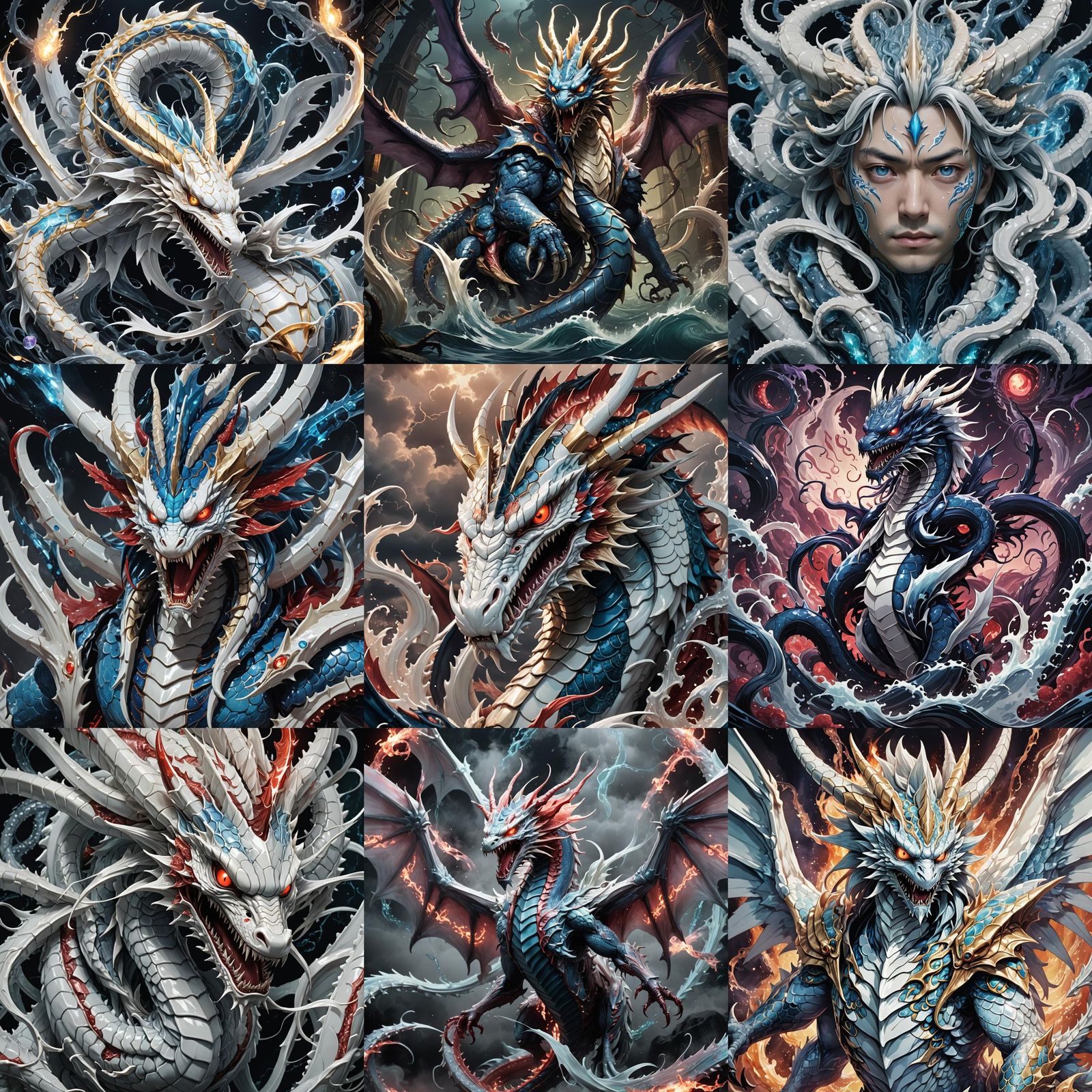 Eldritch Porcelain Gyarados Seraphim in Anime Style