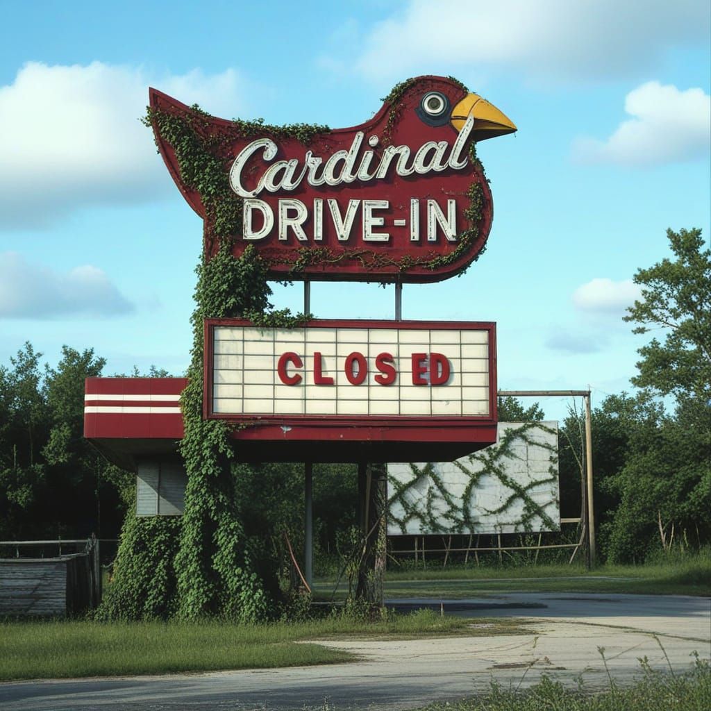 Abandoned Cardinal Drive-In Marquee in Norman Rockwell Style