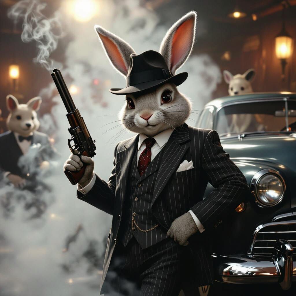 Noir Bunny in Jazz Club with Tommy Gun