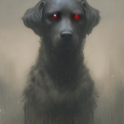 Menacing Red-Eyed Dog in Gothic Horror Style