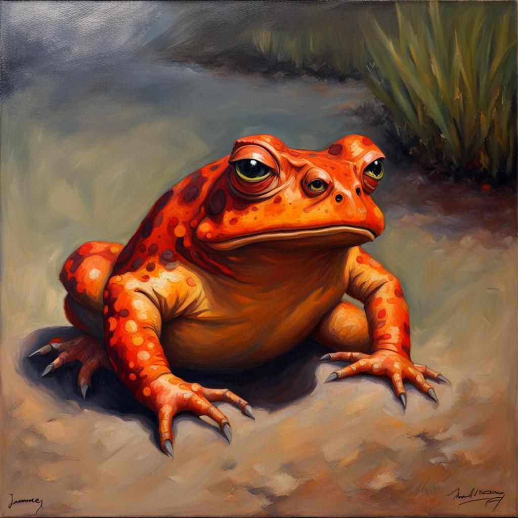 Fiery Toad in Oil Painting Style
